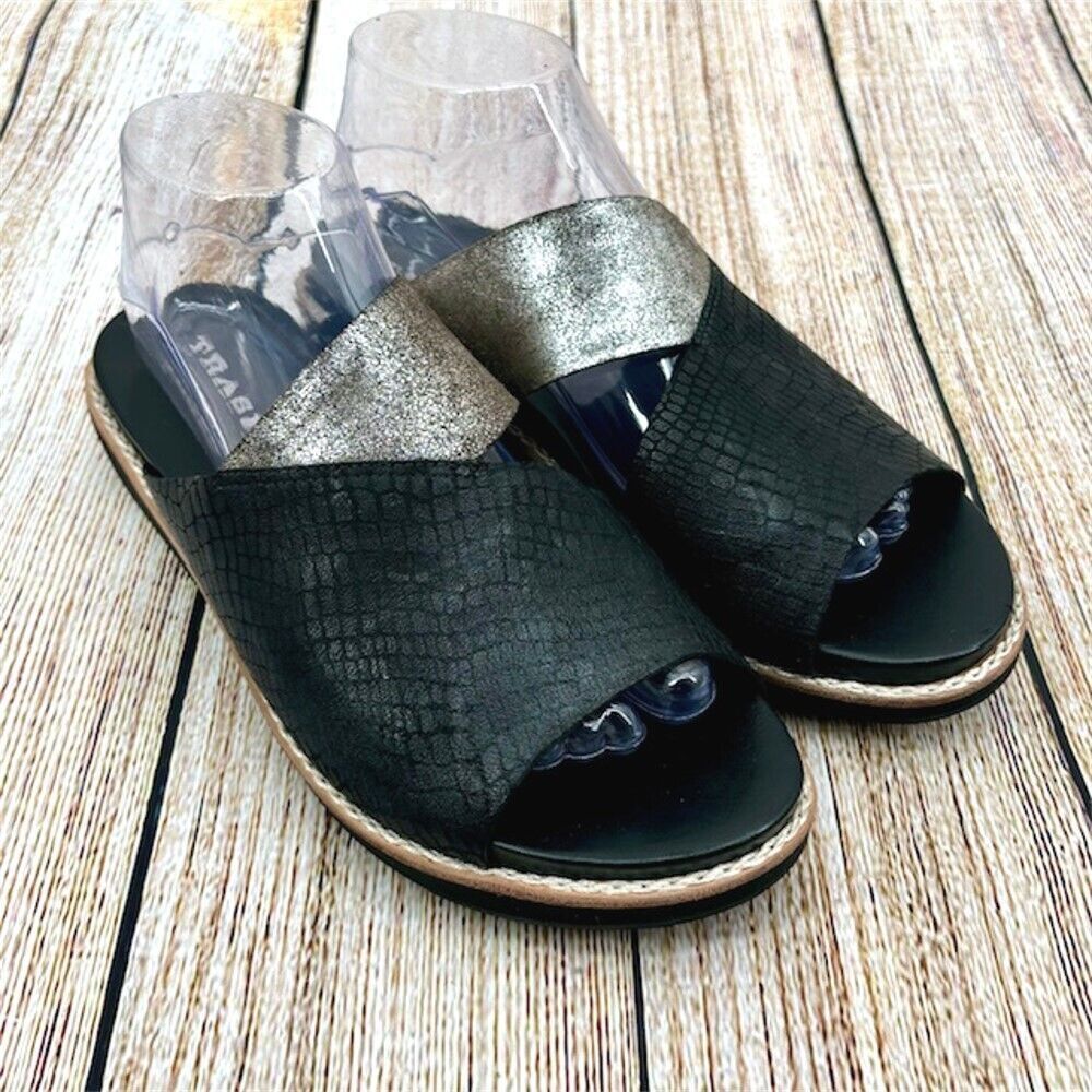 Trask Codi Crossover Women's Size 9.5 Black Metallic Embossed Leather Sandalsβ